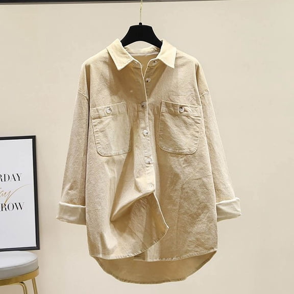 HaoXianJian Women's Shirt Long Sleeve V-Neck T-Shirt, Button Up Spring Tops for Women Solid Blouse Going Out Tops Loose Fits Tshirts for Women L-XL Sweatshirt for Women