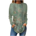 thumbnail image 1 of HaoXianJian Women's Shirts Long Sleeve Top Floral Print Casual Loose Crew Neck T-shirt Drop Shoulder Shirt Spring Summer Basic Tees Fall Pullover Lightweight Fits, 1 of 4