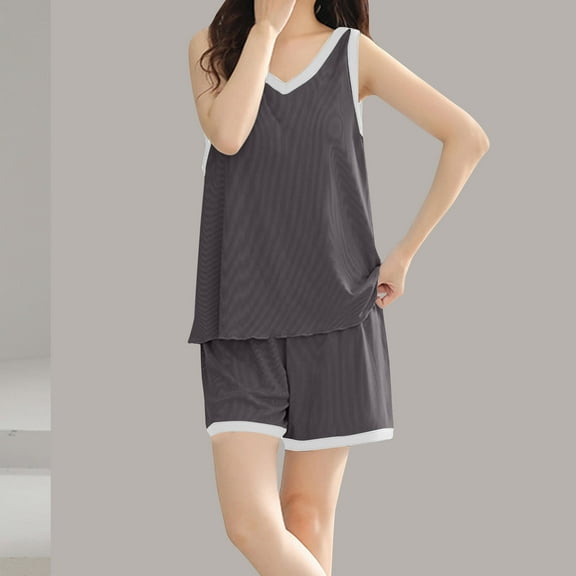 HaoXianJian Women's Sleeveless Pajama Sets Tank Top and Shorts Sleepwear Plus Size Ladies Nighty Soft Pj Loungewear