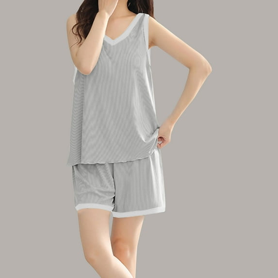 HaoXianJian Women's Sleeveless Pajama Sets Tank Top and Shorts Sleepwear Plus Size Ladies Nighty Soft Pj Loungewear