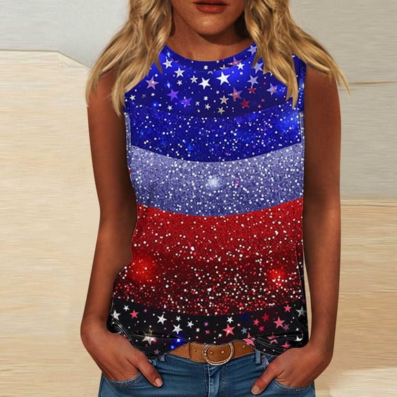 HaoXianJian Women's Tanks Cute USA Graphic Tank Tops Casual Summer Sleeveless Tee Tops 4th of July Patriotics Crew Neck Shirts Coloful Printed Vests Summer Tees Plus Size-5X