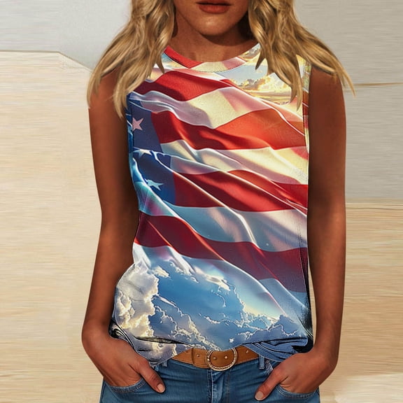 HaoXianJian Womens 2025 Flag Patriotics Tank Tops for Women 4th of July Shirt USA Flag Graphic Tank Tops Summer Tees Crew Neck Sleeveless Shirts Coloful Printed Vests