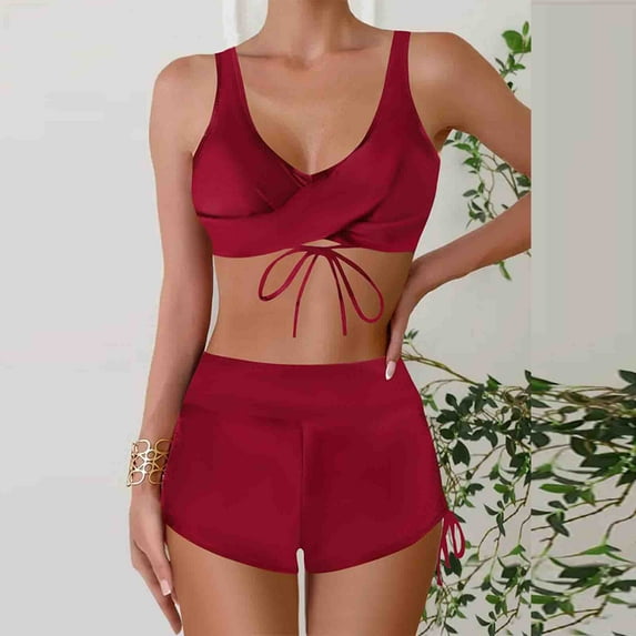 HaoXianJian Womens Athletic 2 Piece Swimsuits with Shorts Swim Tank Top with Sports Bra and Boyshorts Bathing Suits