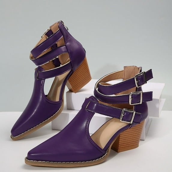 HaoXianJian Womens Closed Toe Ankle Strap Heels Pointed Toe Pumps Shoes High Heel Buckle Backless Patent Leather Fashion Wedding Dress Shoes for Women