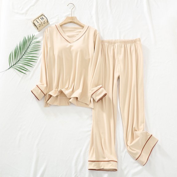 HaoXianJian Womens Pajama Long Sleeve Pajamas Top and Pants V-Neck Pjs Soft Loungewear
