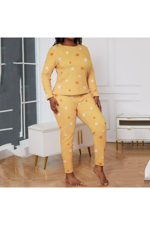 Womens Pajama Sets Long Sleeve Printed Lounge Set Two Piece Outfits Plus Size XL-5XL