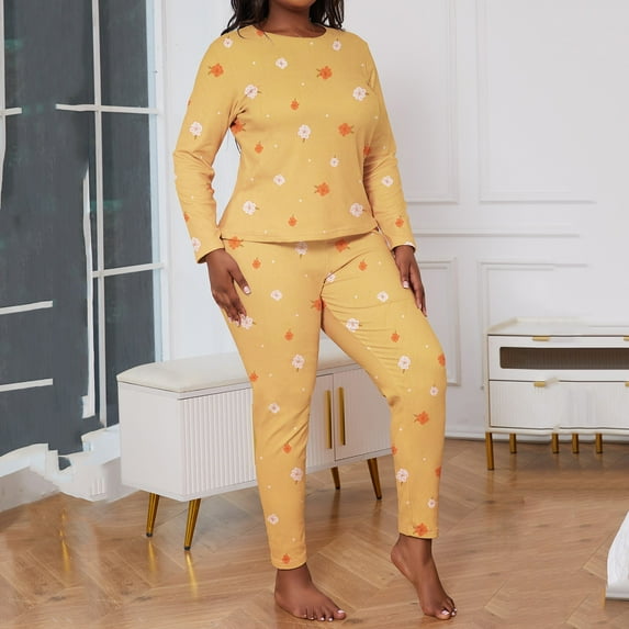 HaoXianJian Womens Pajama Sets Long Sleeve Printed Lounge Set Two Piece Outfits Plus Size XL-5XL
