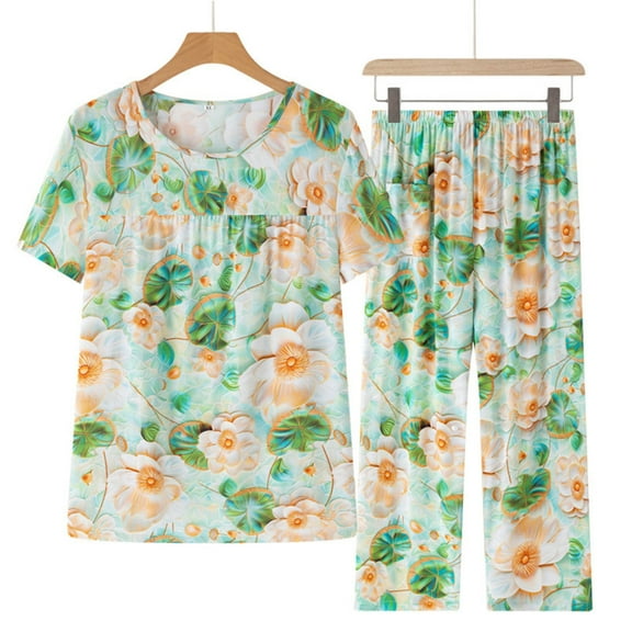 HaoXianJian Womens Pajama s Short Sleeve with Long Pajama Pant Soft Sleepwear Printed Pjs Loungewear with Pockets Women's Sleepwear