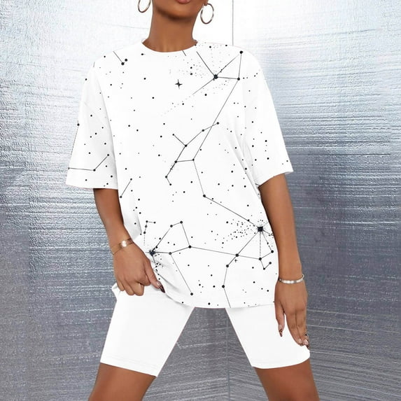 HaoXianJian Womens Pajamas s Print Sleepwear Crew-Neck Pjs Loungewear Shorts Pant and Short Sleeves Pjs s Nightwear 2X 3X