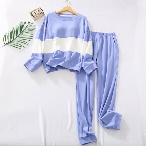 HaoXianJian Womens Pajamas Sets long Sleeves PJs Pant Stripe Print Sleepwear Loose Tops Nightwear Loungewear with Pocket