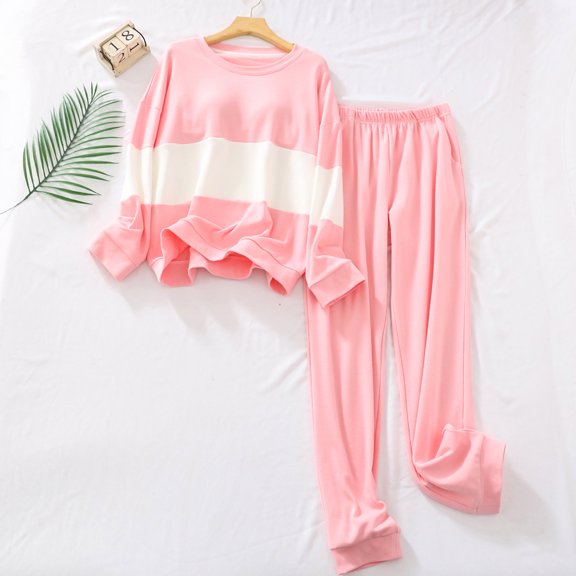 HaoXianJian Womens Pajamas Sets long Sleeves PJs Pant Stripe Print Sleepwear Loose Tops Nightwear Loungewear with Pocket