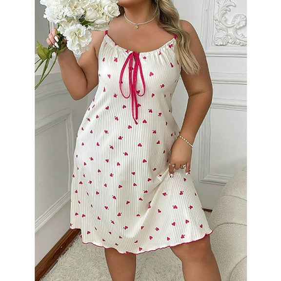 HaoXianJian Womens Plus Size Nightgown Sleeveless V-Neck Sleepwear Love Heart Print Sleep Tank Chemise Sleepshirts Night Dress (L-4XL) Loungewear