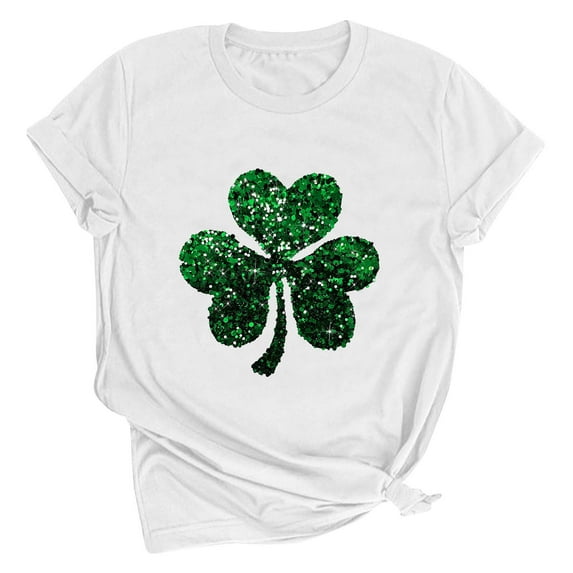 HaoXianJian Womens Shamrock Shirts Tops Patricks Day Short Sleeve Shirt Irish Shamrock Graphic Tee Crew -Neck Outfit for Women