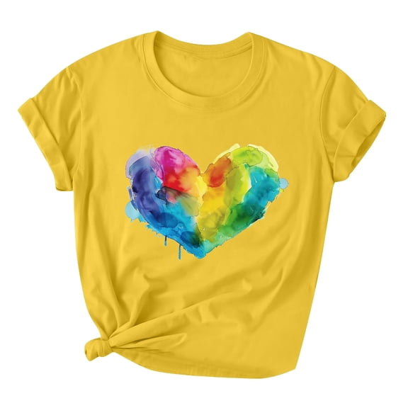 HaoXianJian Womens Shirt Short Sleeve Crew Neck Colorful Love Heart Ggrathic Shirt Top for Women 2025 Loose Fits T Shirt Summer Tee Shirts Going Out Top