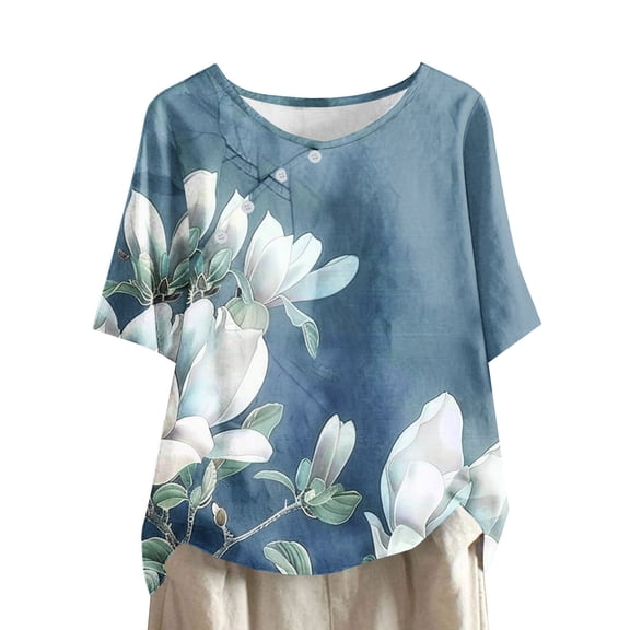 HaoXianJian Womens Shirt Short Sleeve Crew Neck Shirts Floral Print Top for Women 2025 Loose Fits T Shirt Summer Tee Shirts Going Out Top 3X 4X