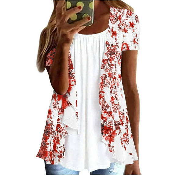 HaoXianJian Womens Shirts Long Sleeve Wrinkles Crew Neck Shirts Floral Print Top for Women 2025 Loose Fits T Shirt Summer Tee Shirts Going Out Top 4X 5X