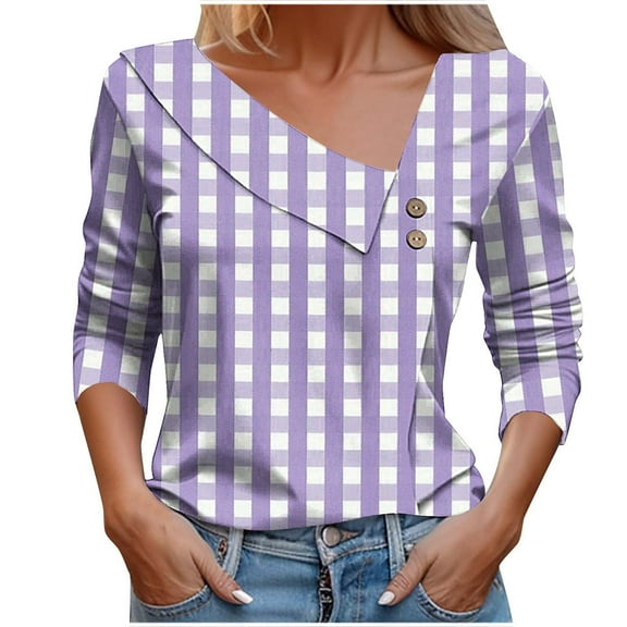 HaoXianJian Womens Shirts Short Sleeve V Neck Shirts Top for Women Plaid Print 2025 Slim Fits T Shirt Summer Tee Shirts Going Out Top Basic Tees