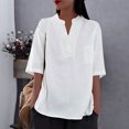 thumbnail image 1 of HaoXianJian Womens T Shirt Spring Tops for Women Casual Summer V Neck Tees Linen 3/4 Sleeve Shirts Solid Color Blouse Summer Going Out Tops Tshirts for Women Basic Tees with Pockets L-2X, 1 of 4