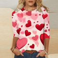 thumbnail image 1 of HaoXianJian Womens Valentines Day Outfit,Valentines Day Womens Tops 2025 Trendy 3/4 Length Sleeve Shirts Cute Heart Print Tee Shirts Fashionable Casual top Size 2X, 1 of 5