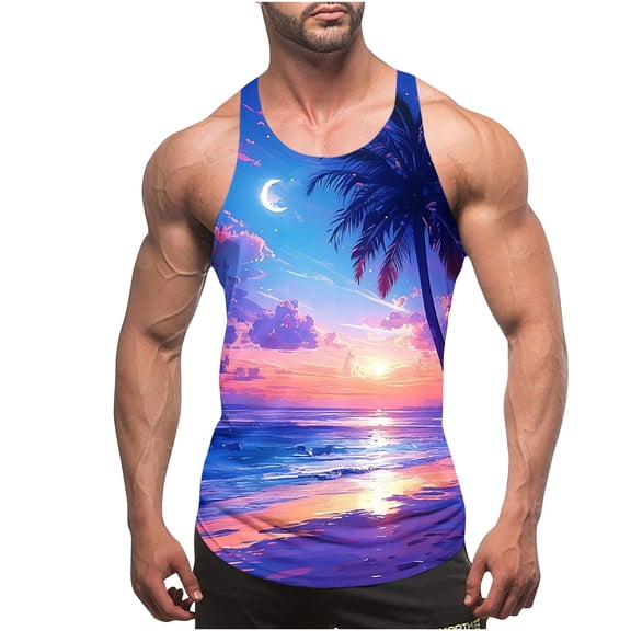 HaoXianJian Men's Tank Top Sleeveless Muscle Shirts Workout Beach Hawaiian Palm Tree Fashion Graphic Quickly Dry Basic Tees 2X 3X 4X