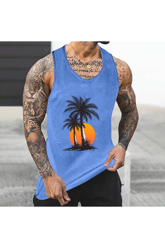 Men's Tank Top Sleeveless Muscle Shirts Workout Hawaiian Palm Tree Fashion Graphic Quickly Dry Basic Tees 2X 3X 4X