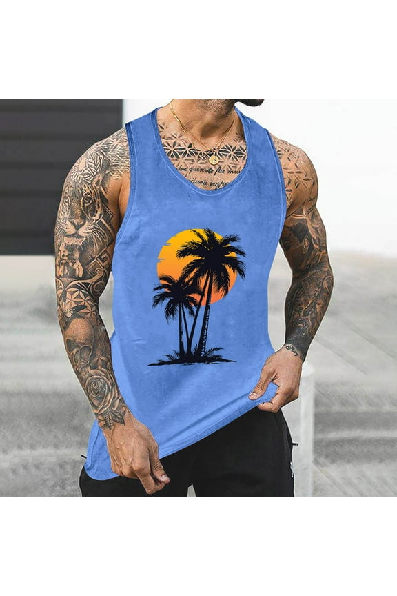 Men's Tank Top Sleeveless Muscle Shirts Workout Hawaiian Palm Tree Fashion Graphic Quickly Dry Basic Tees 2X 3X 4X