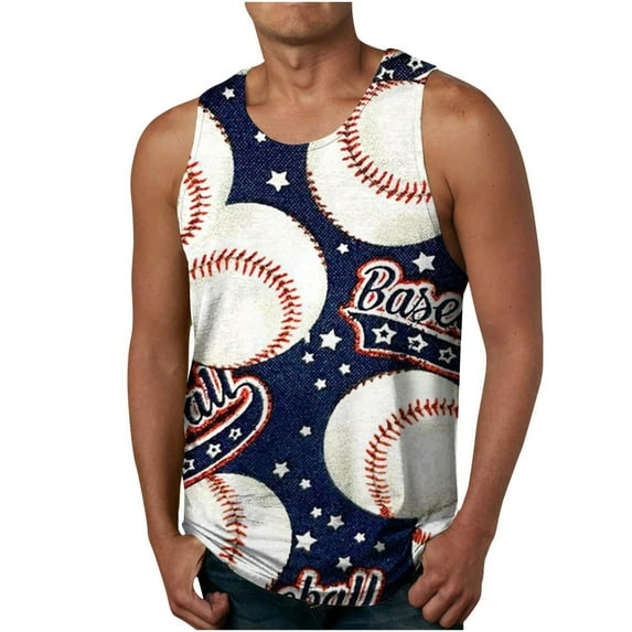HaoXianJian Plus Size Mens Workout Tank Top Sleeveless Muscle Shirts Baseball Graphic Running Tank Tees 3X 4X 5X