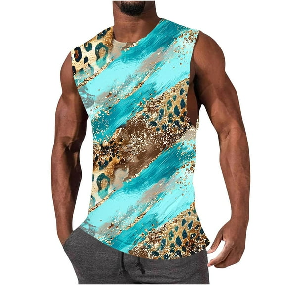 HaoXianJian Plus Size Mens Workout Tank Top Sleeveless Muscle Shirts Fashion Graphic Running Tank Tees 3X 4X 5X