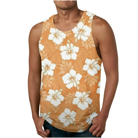 HaoXianJian Plus Size Mens Workout Tank Top Sleeveless Muscle Shirts Flower Print Running Tank Tees 3X 4X 5X