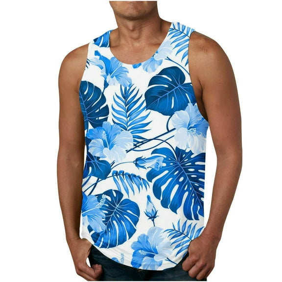 HaoXianJian Plus Size Mens Workout Tank Top Sleeveless Muscle Shirts Flower Print Running Tank Tees 3X 4X 5X