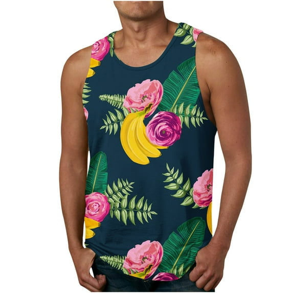 HaoXianJian Plus Size Mens Workout Tank Top Sleeveless Muscle Shirts Hawaiian Palm Graphic Running Tank Tees 3X 4X 5X