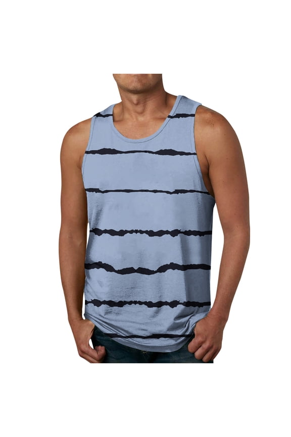 Plus Size Mens Workout Tank Top Sleeveless Muscle Shirts Strip Print Running Tank Tees 3X 4X 5X