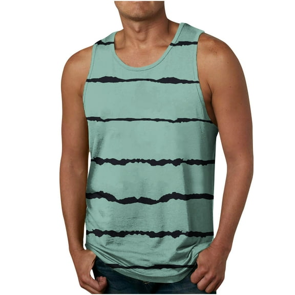 HaoXianJian Plus Size Mens Workout Tank Top Sleeveless Muscle Shirts Strip Print Running Tank Tees 3X 4X 5X