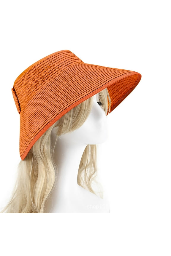 Sun Visor Hats for Women Bow Tie Leopard Print raw Wide Brimmed Hat Roll Up Foldable Beach Hat Summer Sun Protection Ponytail Hat Empty Top for Outdoor Activities