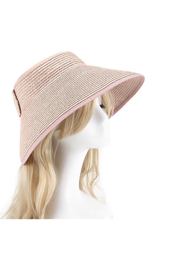 Sun Visor Hats for Women Bow Tie Leopard Print raw Wide Brimmed Hat Roll Up Foldable Beach Hat Summer Sun Protection Ponytail Hat Empty Top for Outdoor Activities