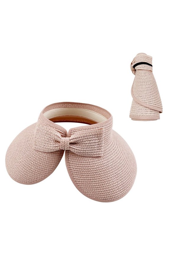 Sun Visor Hats for Women Bow Tie raw Wide Brimmed Hat Roll Up Foldable Beach Hat Summer Sun Protection Ponytail Hat Empty Top for Outdoor Activities