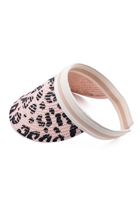 Sun Visor Hats for Women Leopard Print raw Wide Eave Roll Up Foldable Beach Hat Summer UV Protection Ponytail Hat Empty Top for Outdoor Activities