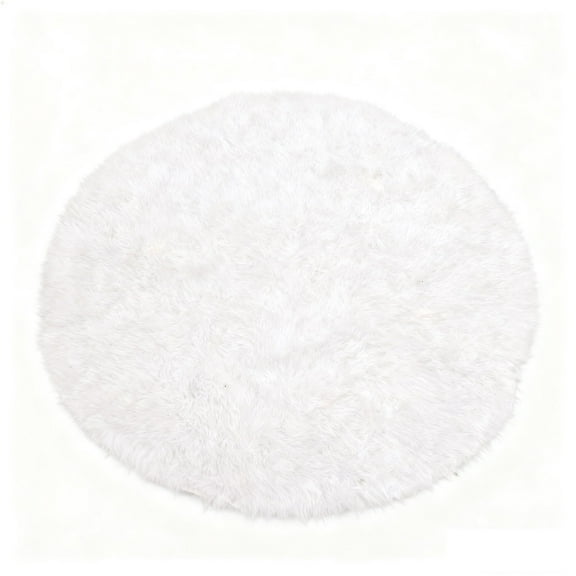HaoXun 1.8 Feet White Christmas Round Washable Cloth Rug - Snow Carpet for Living Room Bedroom & Teenager's Room Holiday Xmas Decor