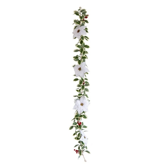 HaoXun 1 Pc Christmas Simulation Flower Vines Wall Hanging - Plastic Poinsettia Vines Decorations with Red and White for Xmas Tree Holiday Home Party Indoor Outdoor Decor