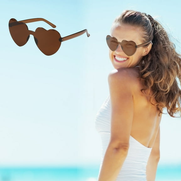 HaoXun 1 Pc Heart Shaped Rimless Sunglasses - Transparent Candy Color Frameless Glasses for Women Party Festival Shopping Accessories