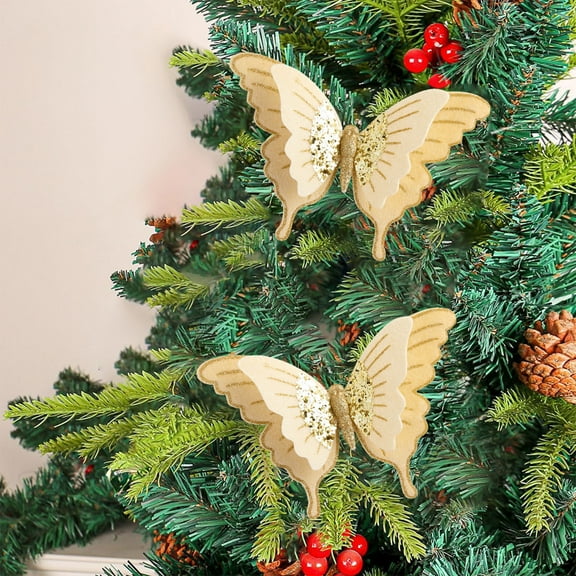HaoXun 12 Pcs Christmas Butterfly Ornaments - High-Quality Plastic Butterflies with Clips, Assorted Colors for Christmas Tree/Wreath/Curtain Decor