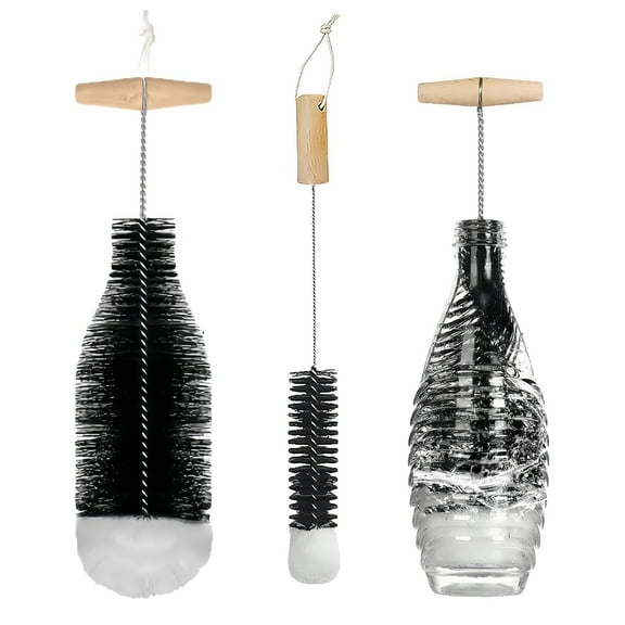 HaoXun 2 Pack Water Bottle Brush Set with Stainless Steel Handle and Soft Nylon Bristles - 13.78-inch & 13.39-inch Cleaning Brushes for Home Kitchen, Glass Bottles, Narrow Neck Containers