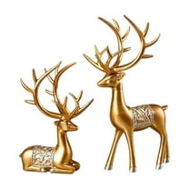 HaoXun 2 Pcs Christmas Resin Deer Figurines - Gold, Black, White Hanging Decorations for Home, Living Room, TV Cabinet Holiday Decoration