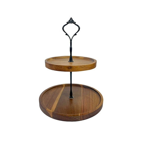 HaoXun 2 Tier Wood Cupcake Tower - 9.25x7.95 Inches Decorative Dessert Stand, Multicolor Wooden Serving Tray for Home Tea Party Wedding Christmas Kitchen Decor