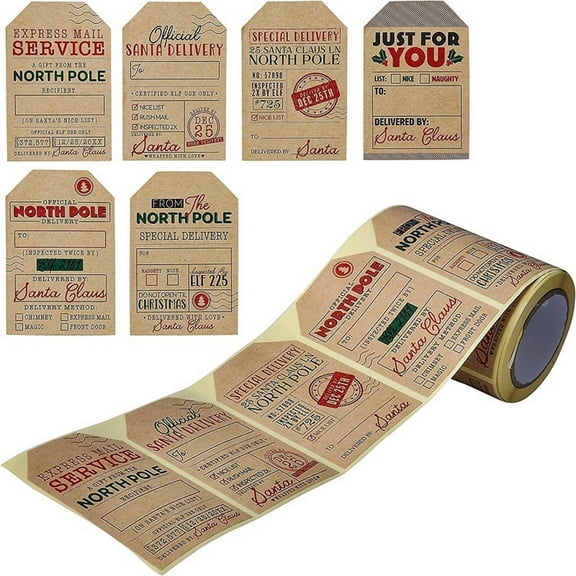 HaoXun 200 Christmas Stickers Roll - Holiday Decorative Adhesive Labels for Gift Wrapping, Festive DIY Crafts, Home & Office Decor - 3x2 Inch Premium Paper Stickers (200 Pcs, 0.24lb)