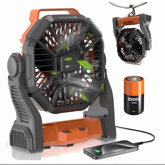 HaoXun 20000mAh Rechargeable Camping Fan with LED Light - Portable 2-in-1 Outdoor Fan with 3 Speed Settings and 200° Rotation for Camping, Hiking, Fishing, Picnic, Tent Use