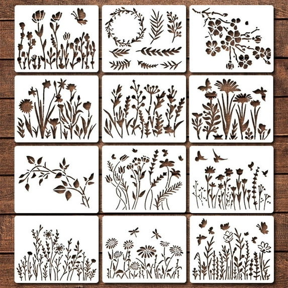 HaoXun 2025 New Reusable Floral Stencils for Wood & Walls | DIY Home Decor Painting Templates with Rose, Sunflower & Peony Patterns | Premium PET Material for Canvas, Cards & Scrapbooking