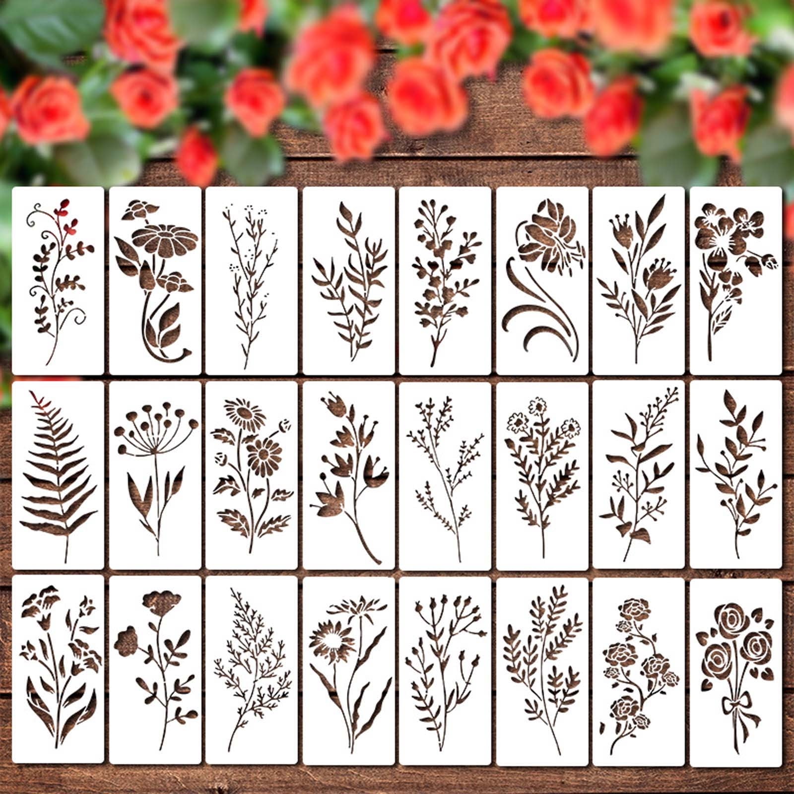HaoXun 24 Floral Painting Stencils for Wood, Walls & Canvas - Reusable ...