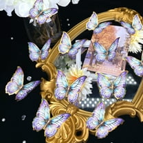 HaoXun 3D Gold-Edged Butterfly Wall Stickers - 12 Pack Self-Adhesive Peel & Stick Decor for Bedroom, Living Room, Nursery (Blue Purple Metallic Design)