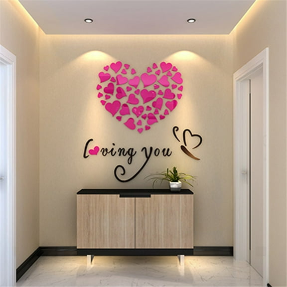 HaoXun 3D Heart 'Loving You' Removable Vinyl Wall Stickers - DIY Home Decor Art Mural, 40x40cm Pink, Eco-Friendly Decals for Bedroom Living Room, Easy Install Perfect Gift for Family